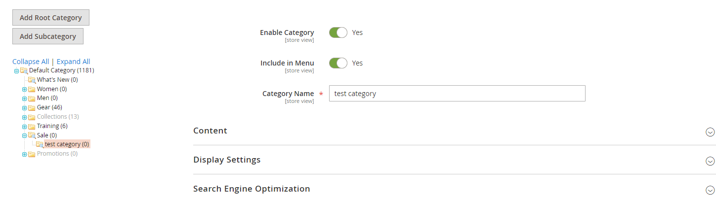 test category magento 2