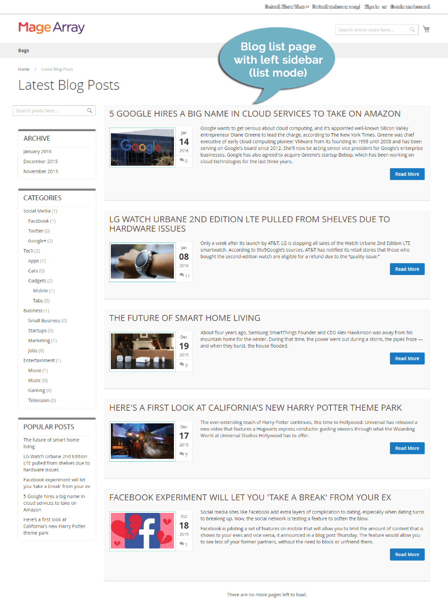 MageArray Blog Extension Demo