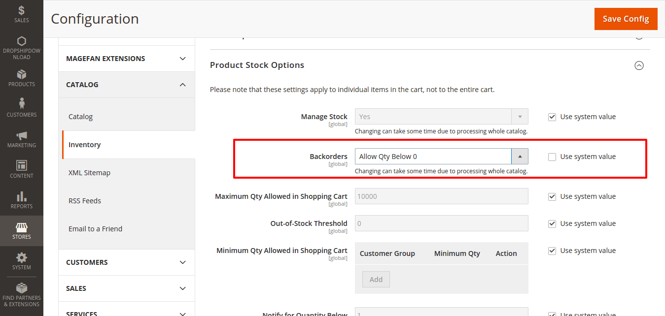 Magento 2 product stock options