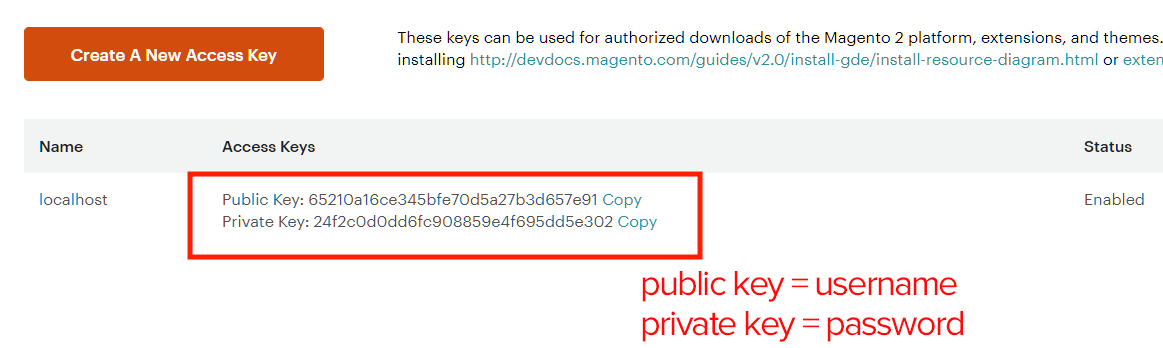 Magento access keys