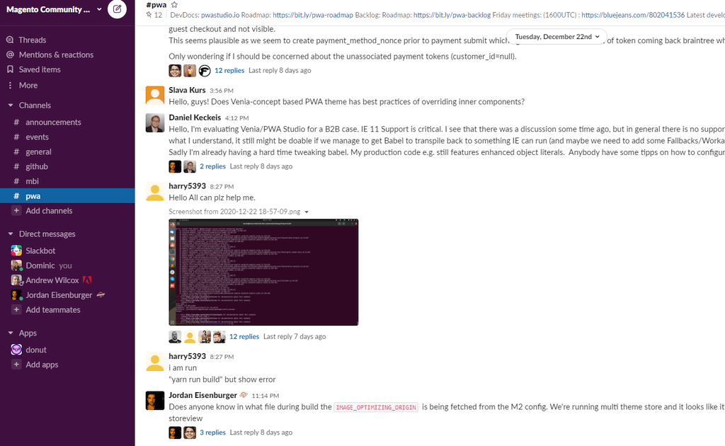 Magento PWA Slack channel