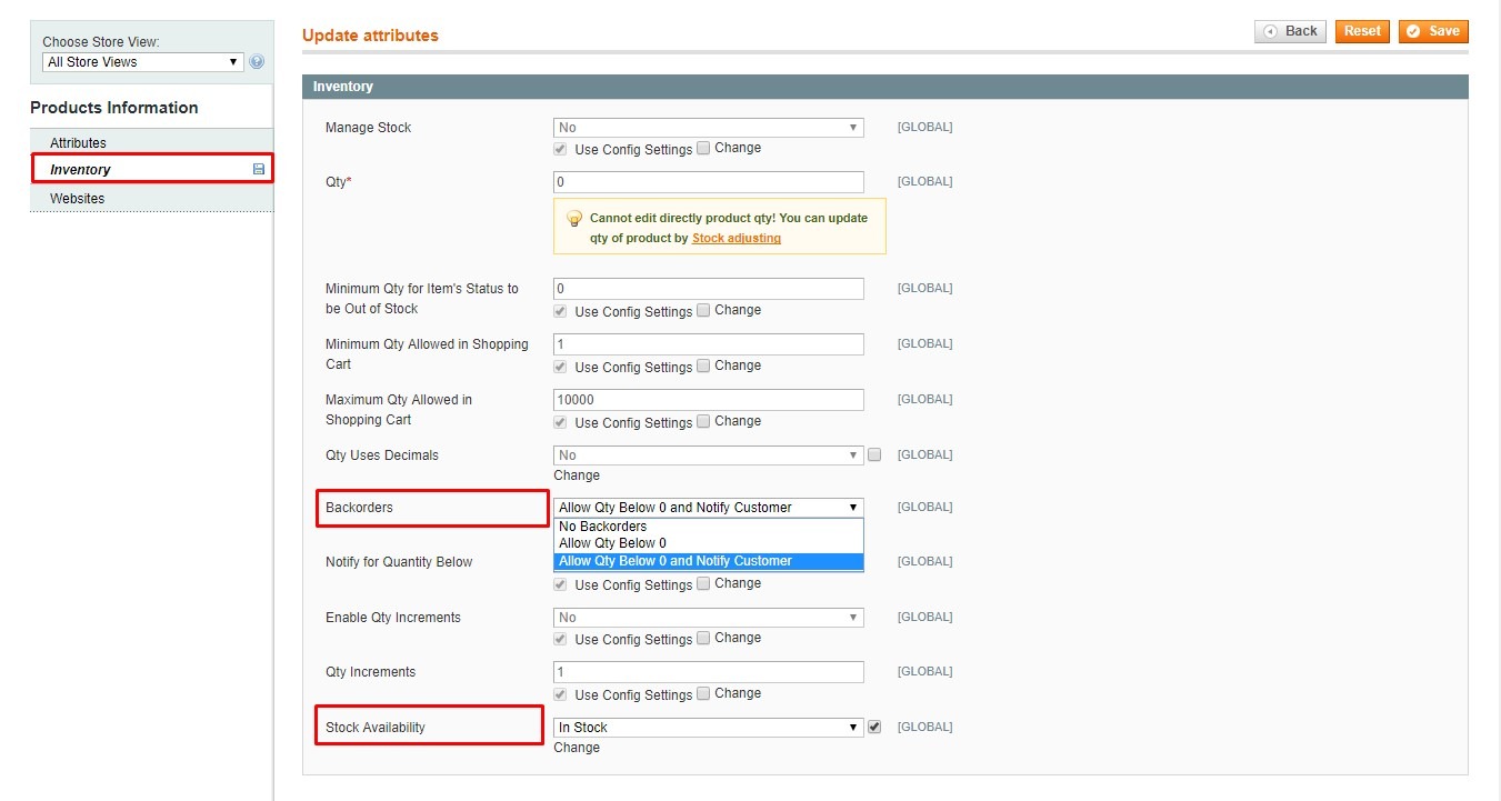 Magento update attributes