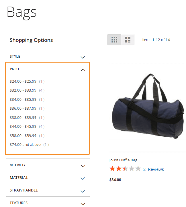 Manual price navigation step magento
