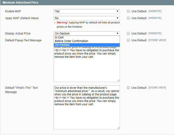 MAP configuration Magento 1