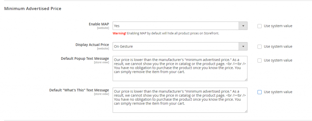 MAP configuration Magento 2