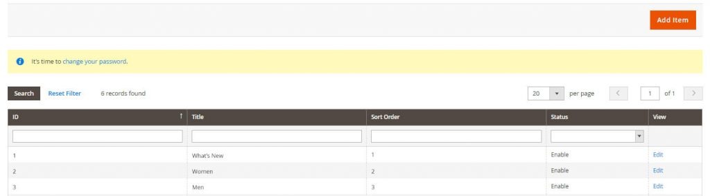 SimiCart PWA Studio Module - Menu Items List