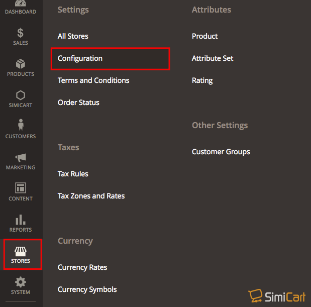 configuration menu