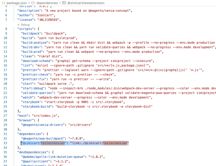 Modify package.json to import package