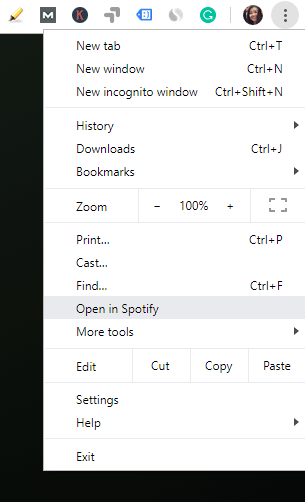 Browser option: Open in Spotify
