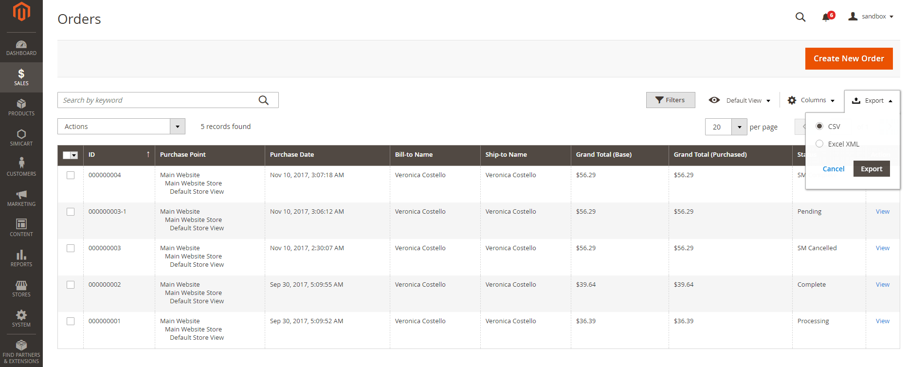 magento 2 orders export