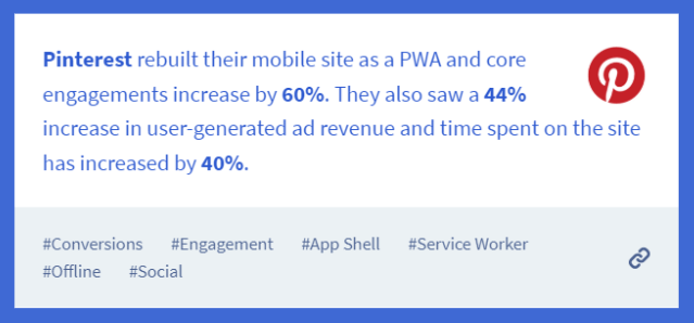 Pinterest PWA statistics