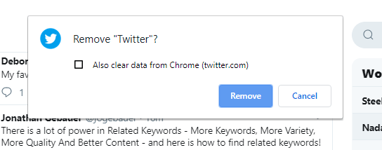 Twitter PWA uninstall pop-up