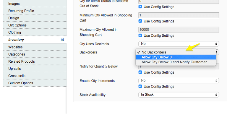 Magento backorders