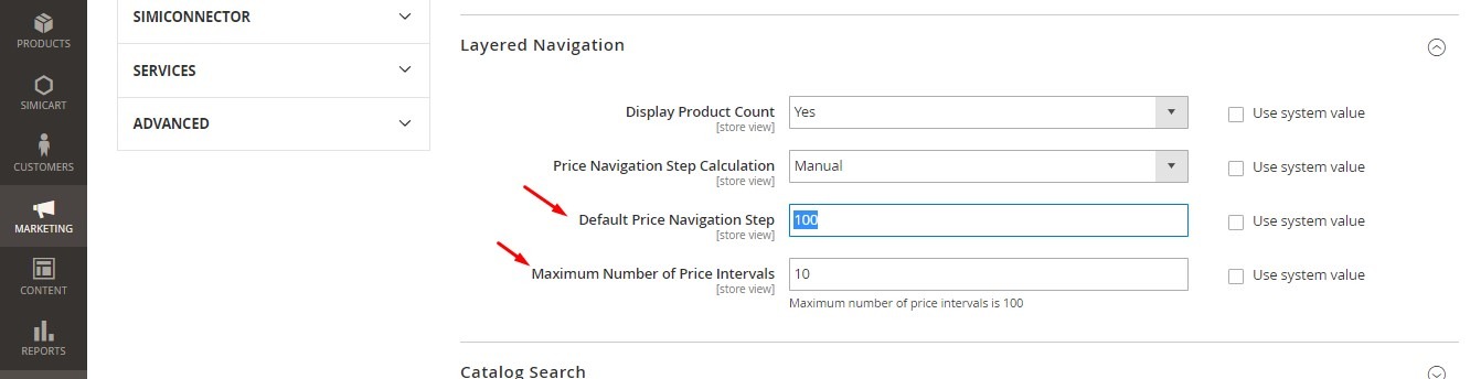magento 2 price navigation setting