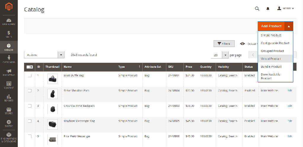 Add virtual product