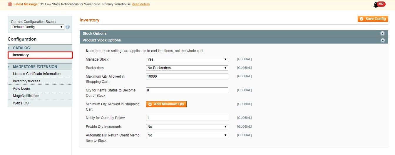 Product stock options
