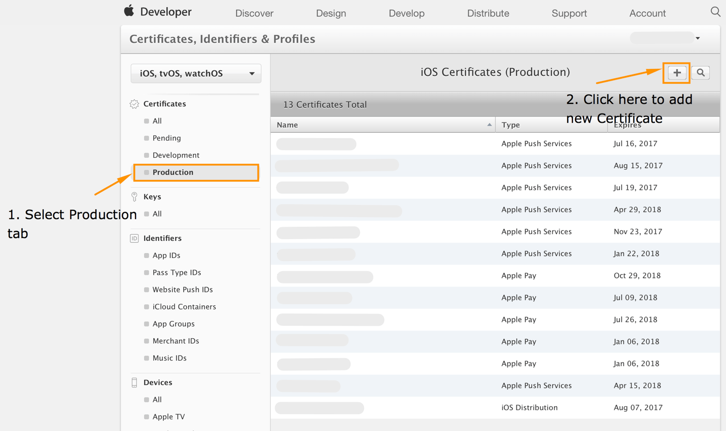 production tab