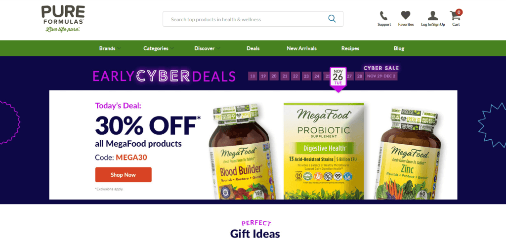 Pure Formulas website storefront