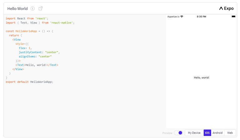 React Native code