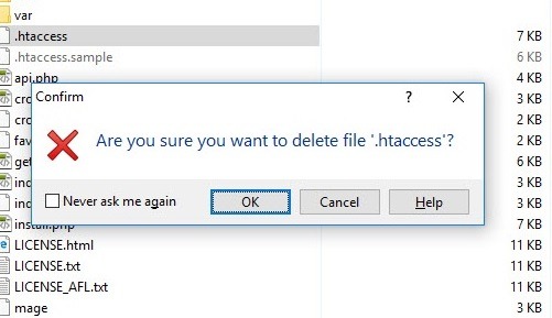 remove .htaccess file