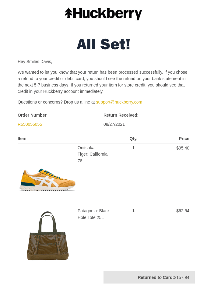 eCommerce returns email