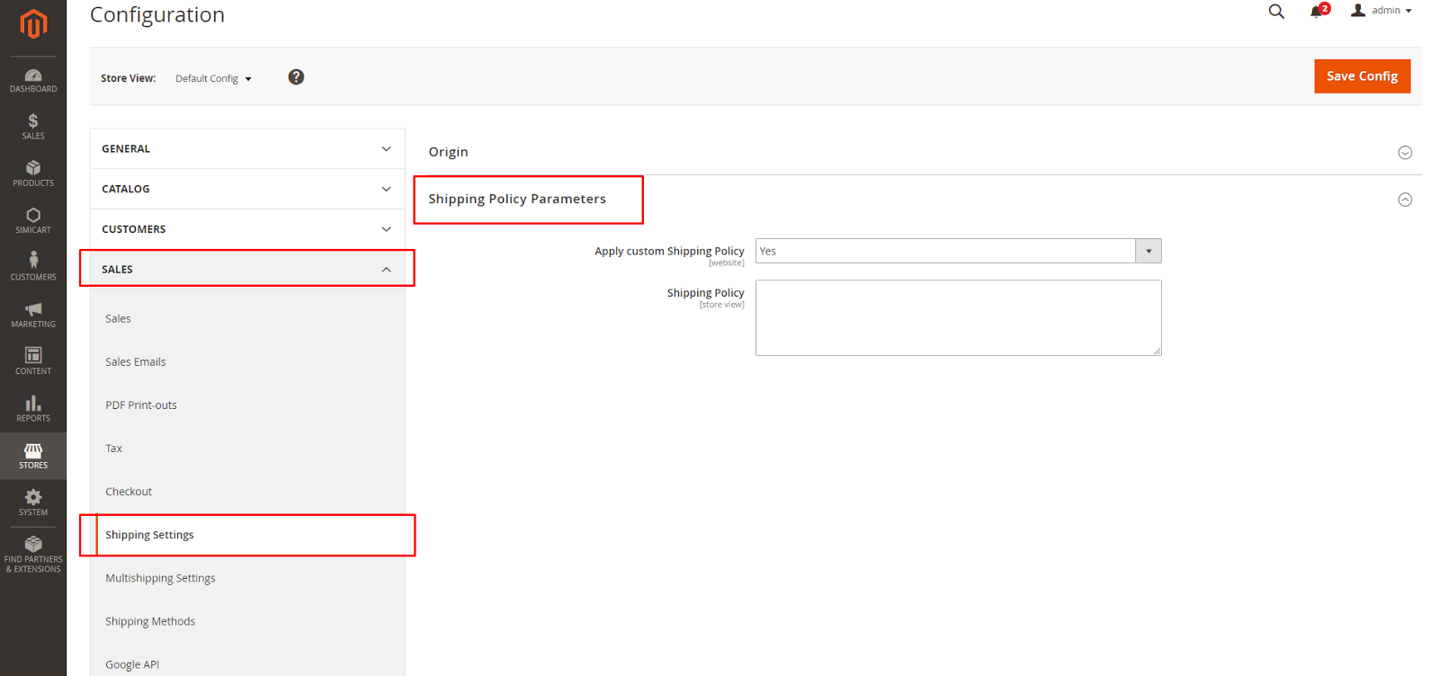 magento 2 shipping policy parameters