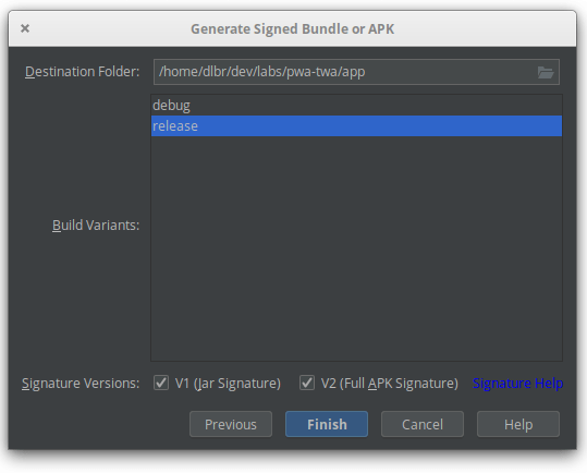 Generate signed APK in Android Studio