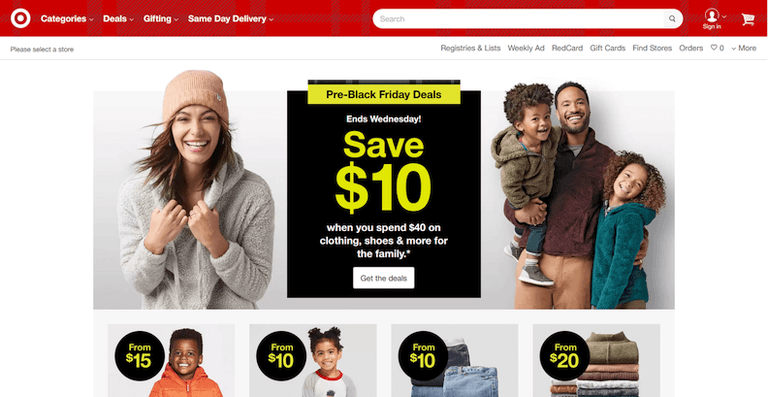 Target website storefront