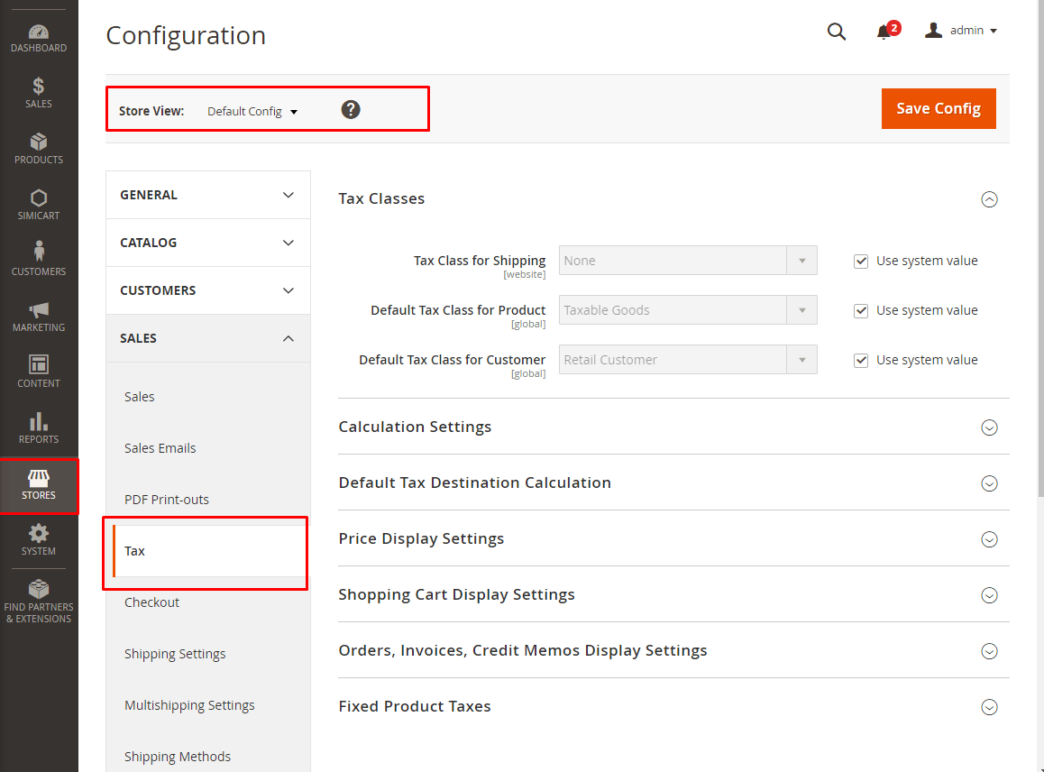 magento tax configuration