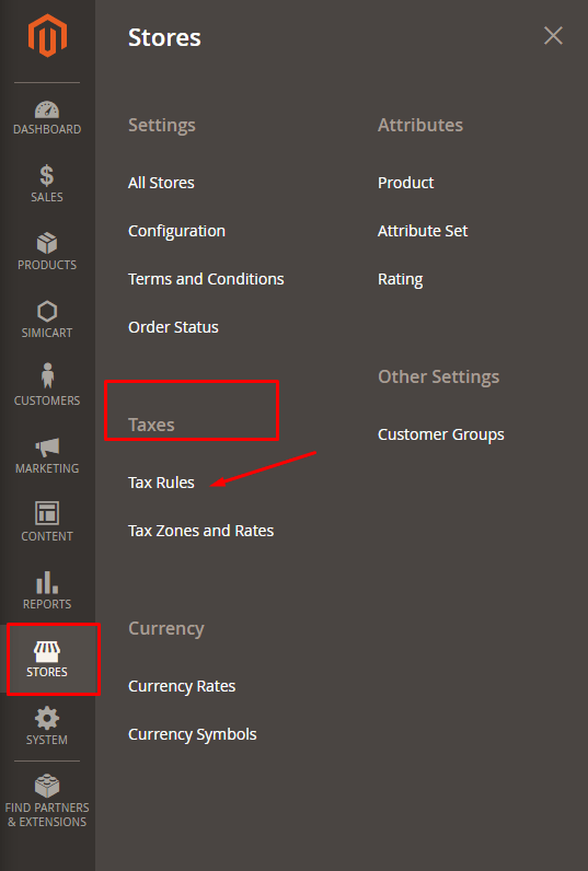 magento tax menu