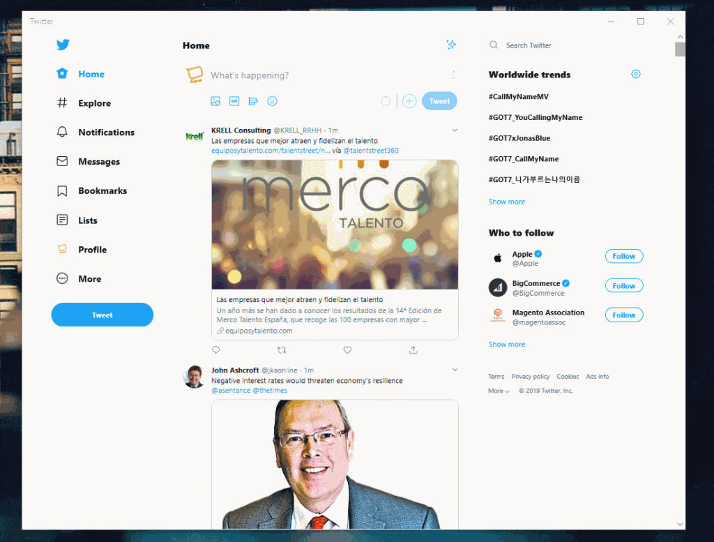 Twitter PWA from Microsoft Store