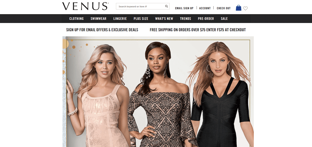 Venus website storefront