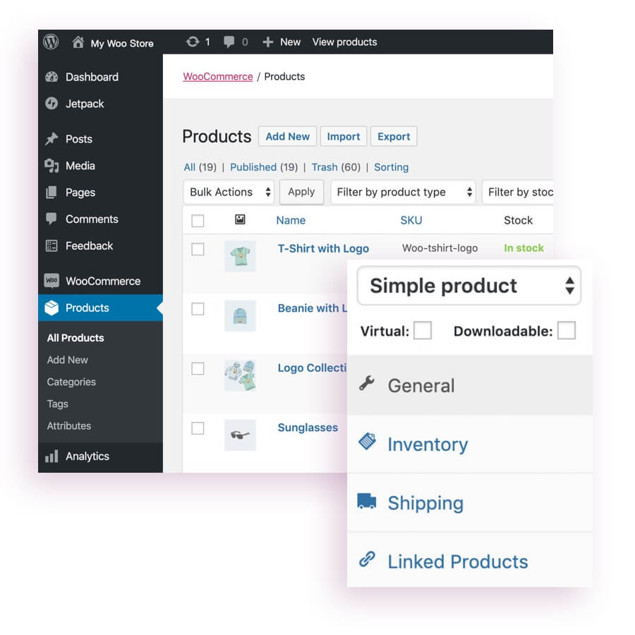 woocommerce dashboard