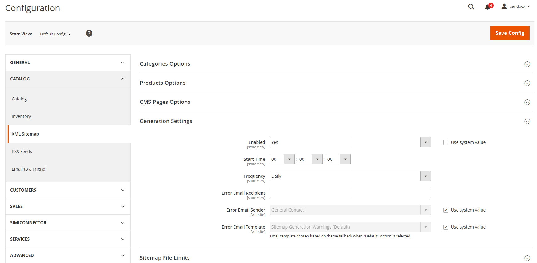 sitemap generation settings magento 2